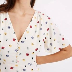 Madewell ivory confetti floral print short button front dress size 8
